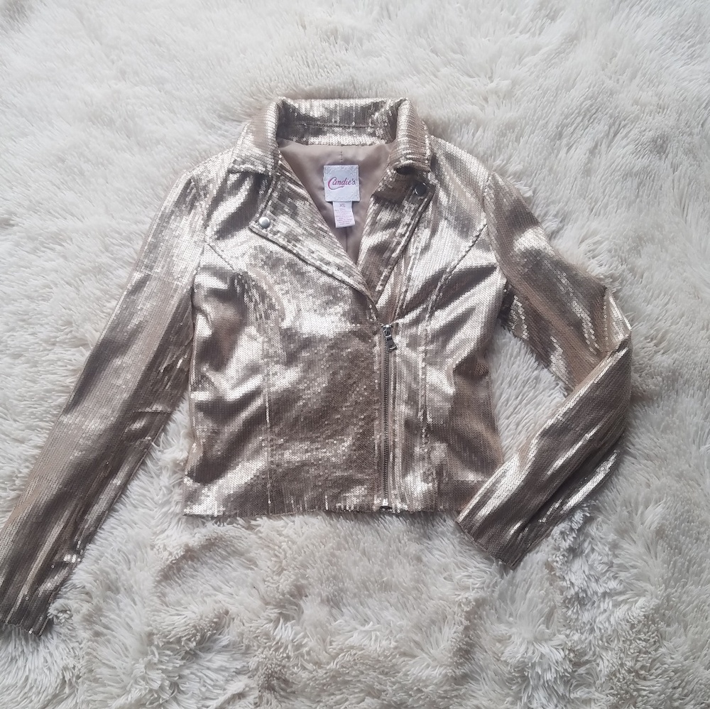 Candie's Gold Sequin Moto Jacket XS